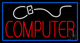 Computer With Logo Blue Border Neon Sign