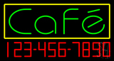 Green Cafe With Phone Number Neon Sign