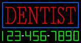 Red Dentist Blue Border With Phone Number Neon Sign