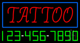 Red Tattoo Blue Border With Phone Number Neon Sign