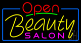 Red Open Beauty Salon With Blue Border Neon Sign