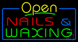 Open Nails And Waxing Blue Border Neon Sign