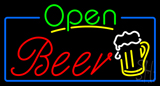 Green Open Beer Red Neon Sign