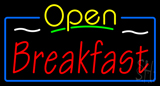 Open Breakfast With Blue Border Neon Sign