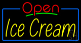 Red Open Ice Cream Yellow With Blue Border Neon Sign