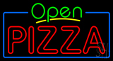 Open Double Stroke Pizza With Blue Border Neon Sign