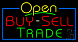 Yellow Open Buy Sell Trade Blue Border Neon Sign