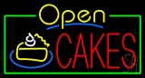 Cakes Open With Green Border Neon Sign