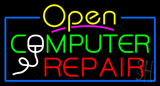 Yellow Open Computer Repair Neon Sign