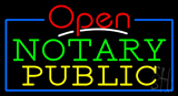 Red Open Notary Public Blue Border Neon Sign
