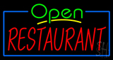 Green Open Restaurant Blue Border Neon Sign