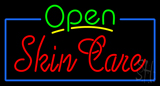 Green Open Skin Care Blue Border Neon Sign