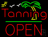 Red Tanning Block Open Palm Tree Neon Sign