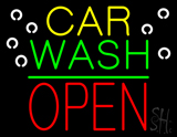 Car Wash Open Block Green Line Neon Sign