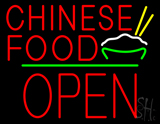Chinese Food Logo Block Open Green Line Neon Sign