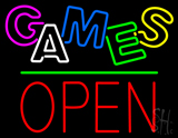 Games Block Open Green Line Neon Sign