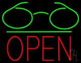 Glasses Logo Block Open Green Line Neon Sign