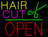 Hair Cut Logo Block Open Green Line Neon Sign