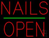 Red Nails Block Open Green Line Neon Sign