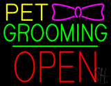 Pet Grooming Logo Block Red Open Green Line Neon Sign