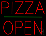 Pizza Block Open Green Line Neon Sign