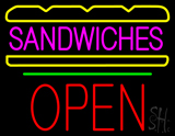 Sandwiches Logo Block Open Green Line Neon Sign