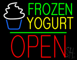 Frozen Yogurt Block Open Green Line Neon Sign