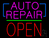Auto Repair Open Block Green Line Neon Sign