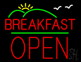 Breakfast Logo Block Open Green Line Neon Sign