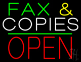 Fax And Copies Block Open Green Line Neon Sign