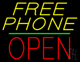 Yellow Free Phone Block Open Green Line Neon Sign