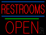 Red Restrooms Block Open Neon Sign