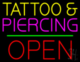 Tattoo And Piercing Block Open Green Line Neon Sign