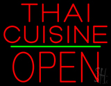 Thai Cuisine Block Open Green Line Neon Sign