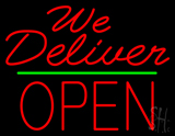 Red We Deliver Open Green Line Neon Sign