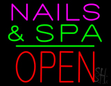 Nails And Spa Block Open Green Line Neon Sign