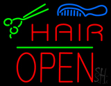 Hair Scissors Comb Block Open Green Line Neon Sign
