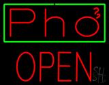 Pho With Green Border Block Open Neon Sign