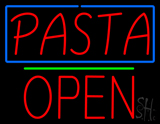 Red Pasta With Blue Border Block Open Neon Sign