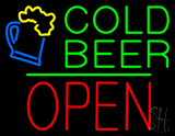 Cold Beer Block Open Green Line Neon Sign