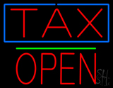 Red Tax Blue Border Block Open Neon Sign