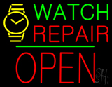 Watch Repair Block Open Green Line Neon Sign