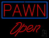 Red Pawn Blue Border Open Neon Sign