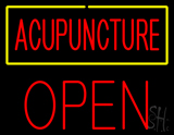 Red Acupuncture Yellow Border Block Open Neon Sign