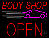 Red Body Shop Open Block Neon Sign