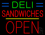 Deli Sandwiches Block Open Yellow Line Neon Sign