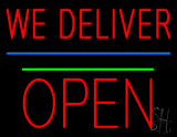 We Deliver Open Block Green Line Neon Sign