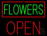 Green Flowers Red Border Open Neon Sign