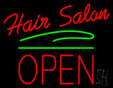 Hair Salon Block Open Green Line Neon Sign