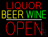 Liquor Beer Wine Block Open White Line Neon Sign